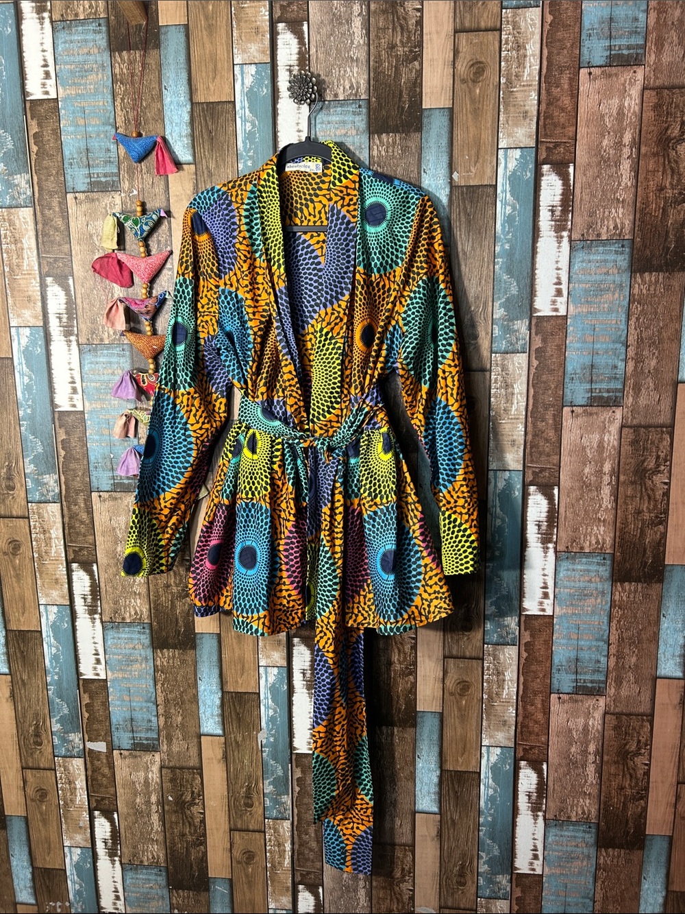 Funky fun vintage Multicolor Printed Belted Wrap top